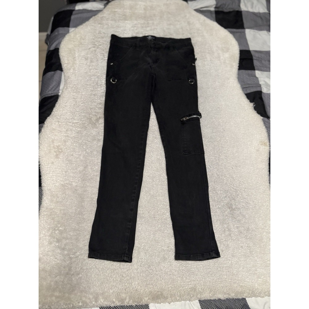 Tripp Nyc Royal Bones Black Zipper Strap Skinny Jeans Size 15 Goth